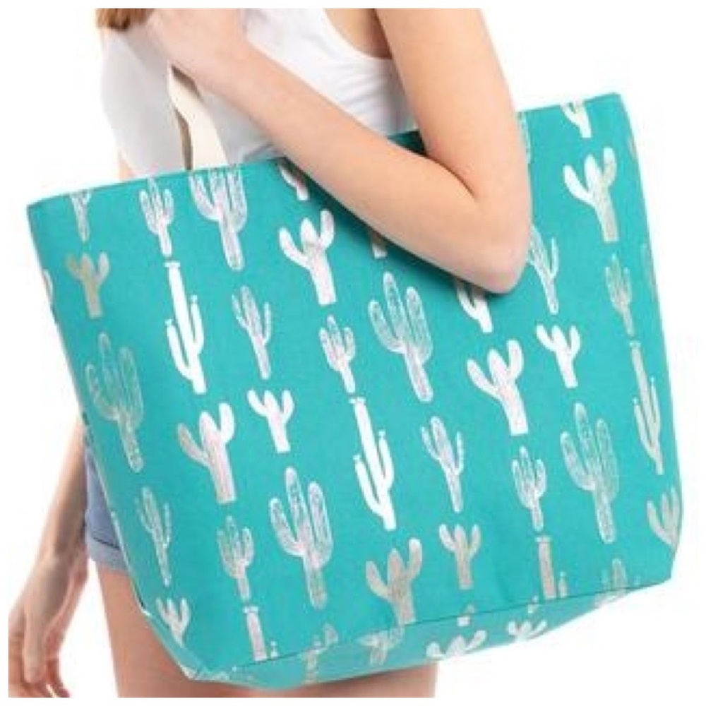 TURQUOISE | Boho foil cactus beach bag